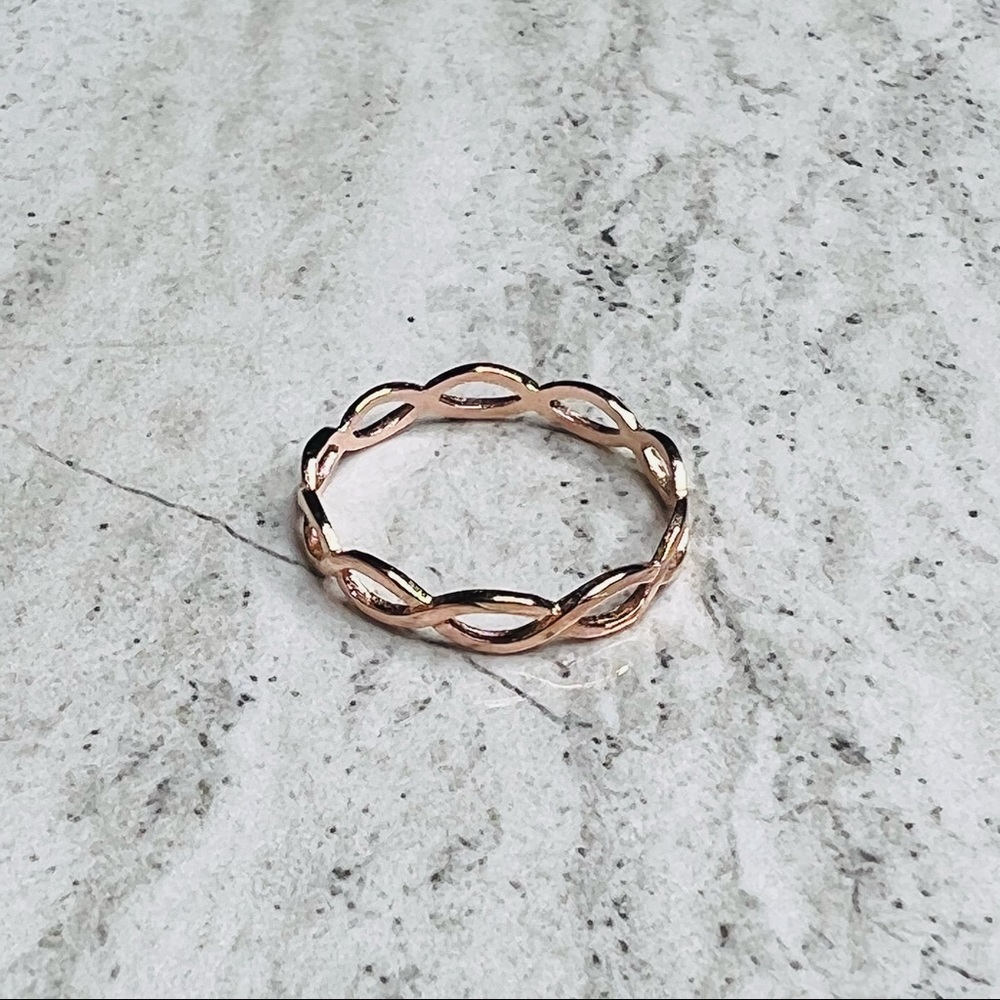 925 Sterling Silver Rose Gold Braid Ring Size 8